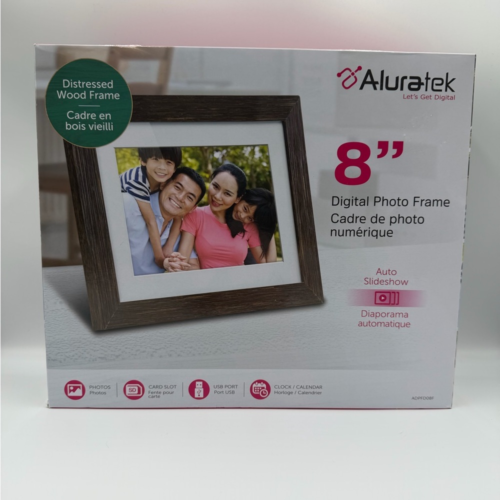 Aluratek 8” Distressed‎ Wood Digital Photo Frame with Auto Slideshow NEW